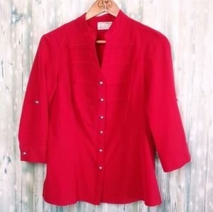 Kathy Che button down blouse red Medium Petite